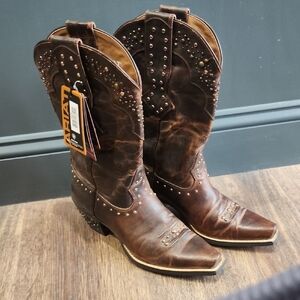 Ariat Western Sassy Rhinestone Studded Brown Leather Cowgirl Boots